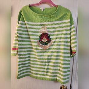 Striped Green Blouse with Anchor Embroidery
